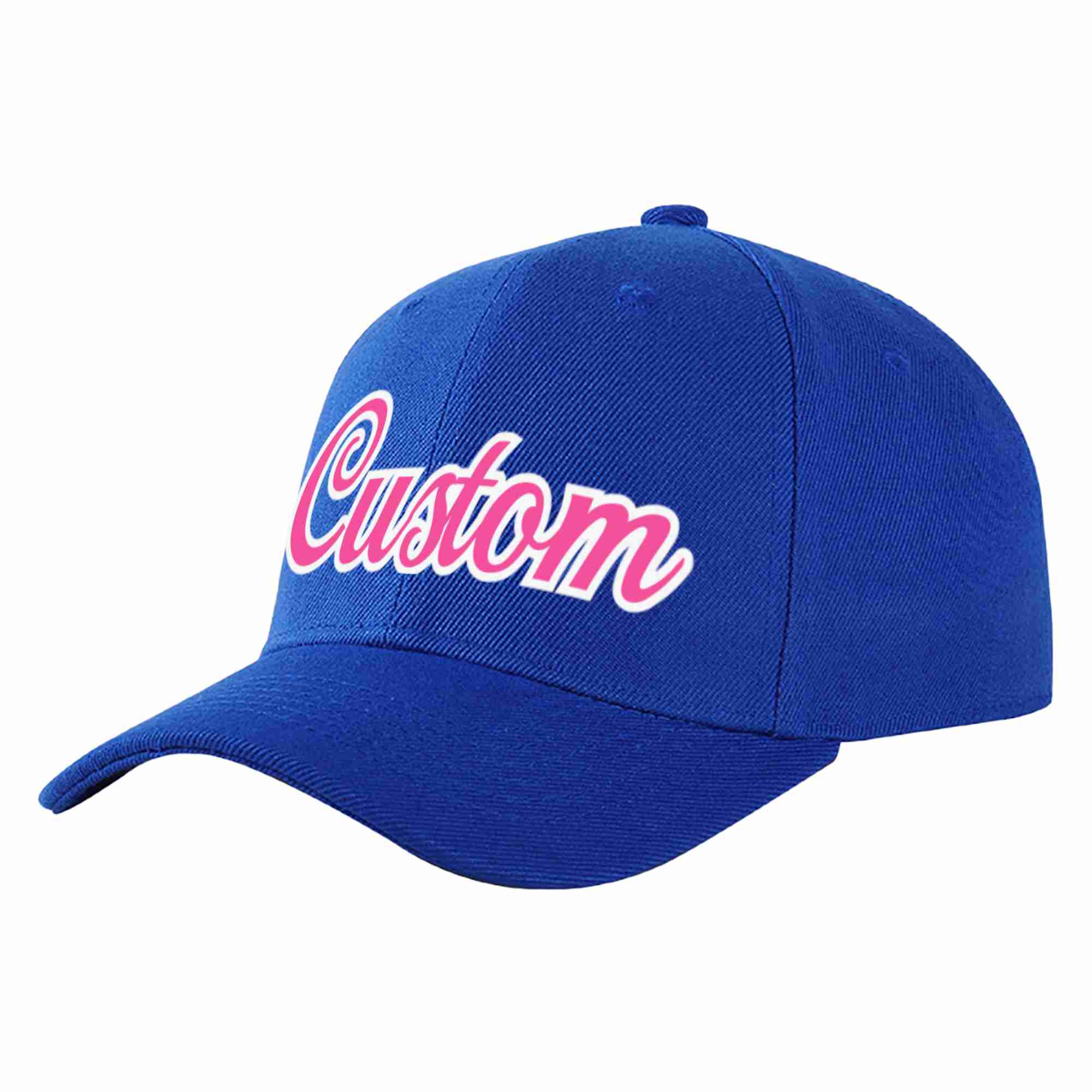 Conception personnalisée de casquette de baseball de sport incurvée rose-blanc royal pour hommes/femmes/jeunes