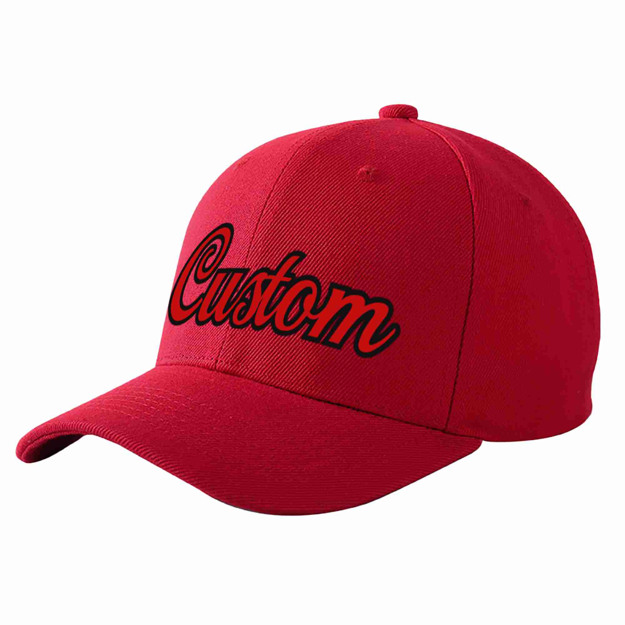 Conception personnalisée de casquette de baseball de sport incurvée rouge-noir rouge pour hommes/femmes/jeunes