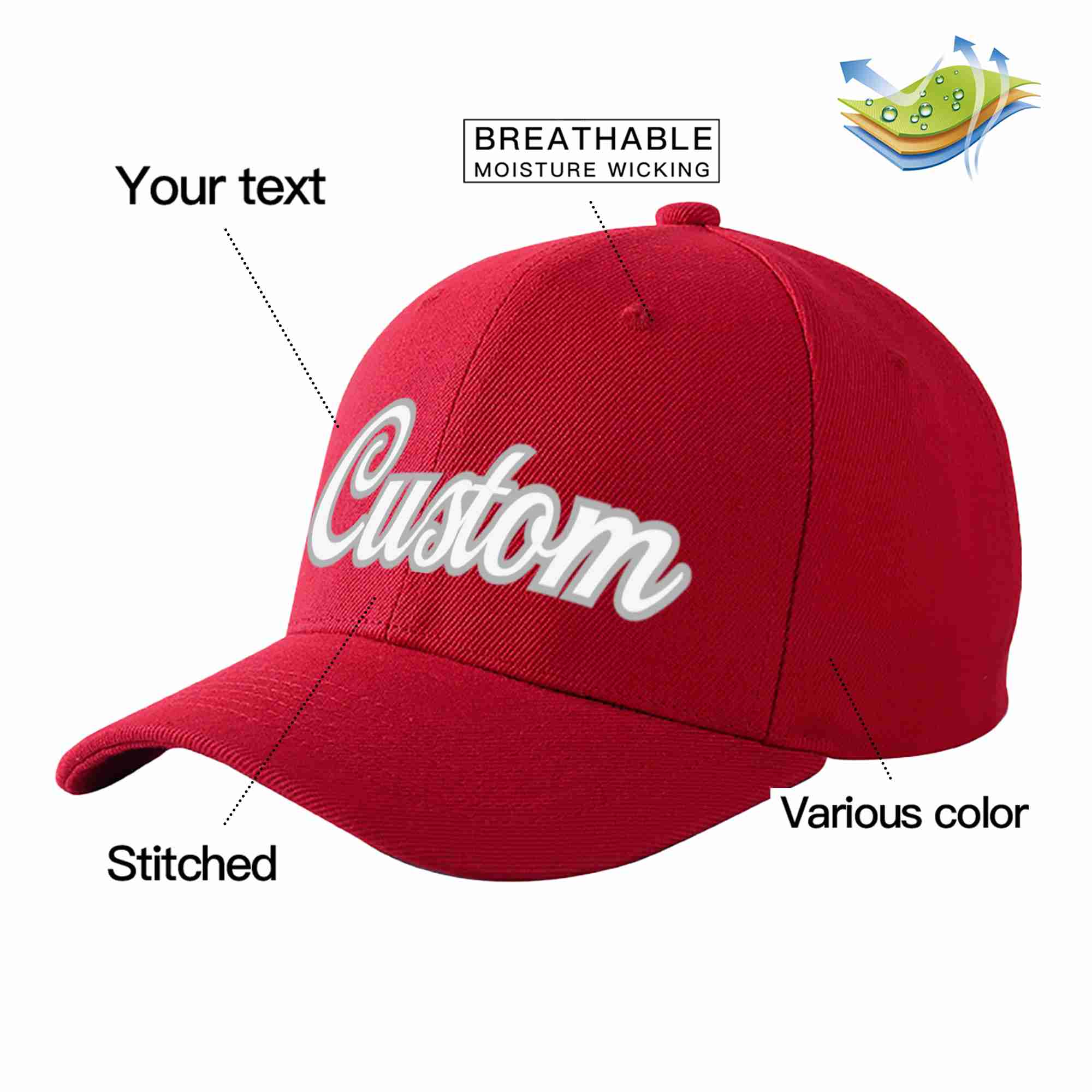 Custom Red White-Gray Curved Eaves Sport Baseball Cap Design for Men/Women/Youth