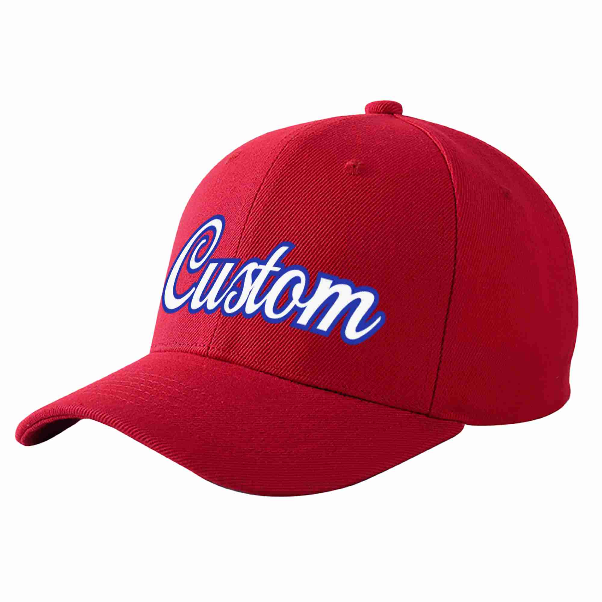 Conception personnalisée de casquette de baseball de sport courbée rouge blanc-royal pour hommes/femmes/jeunes