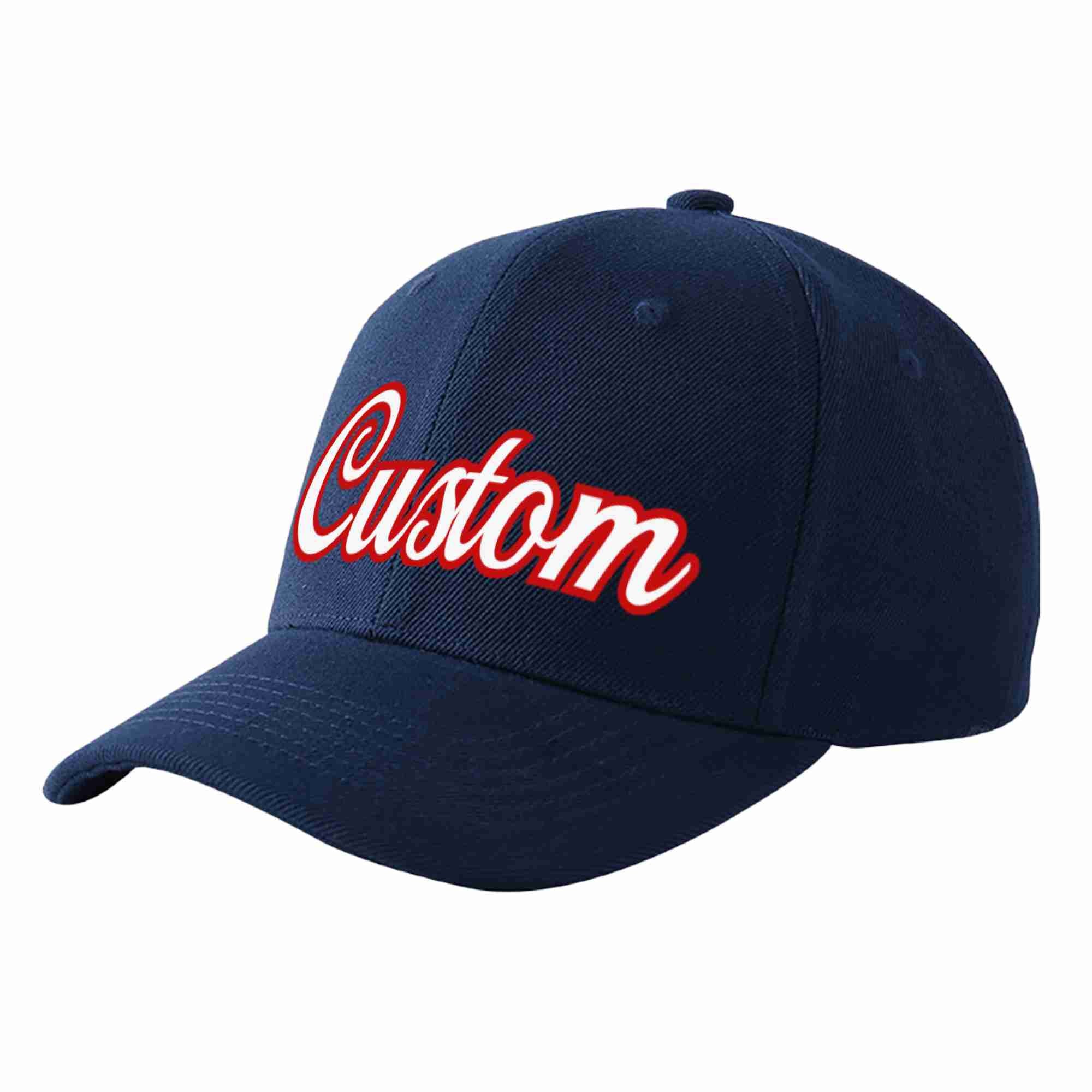 Custom Navy White-Red Curved Eaves Sport Baseball Cap Design for Men/Women/Youth