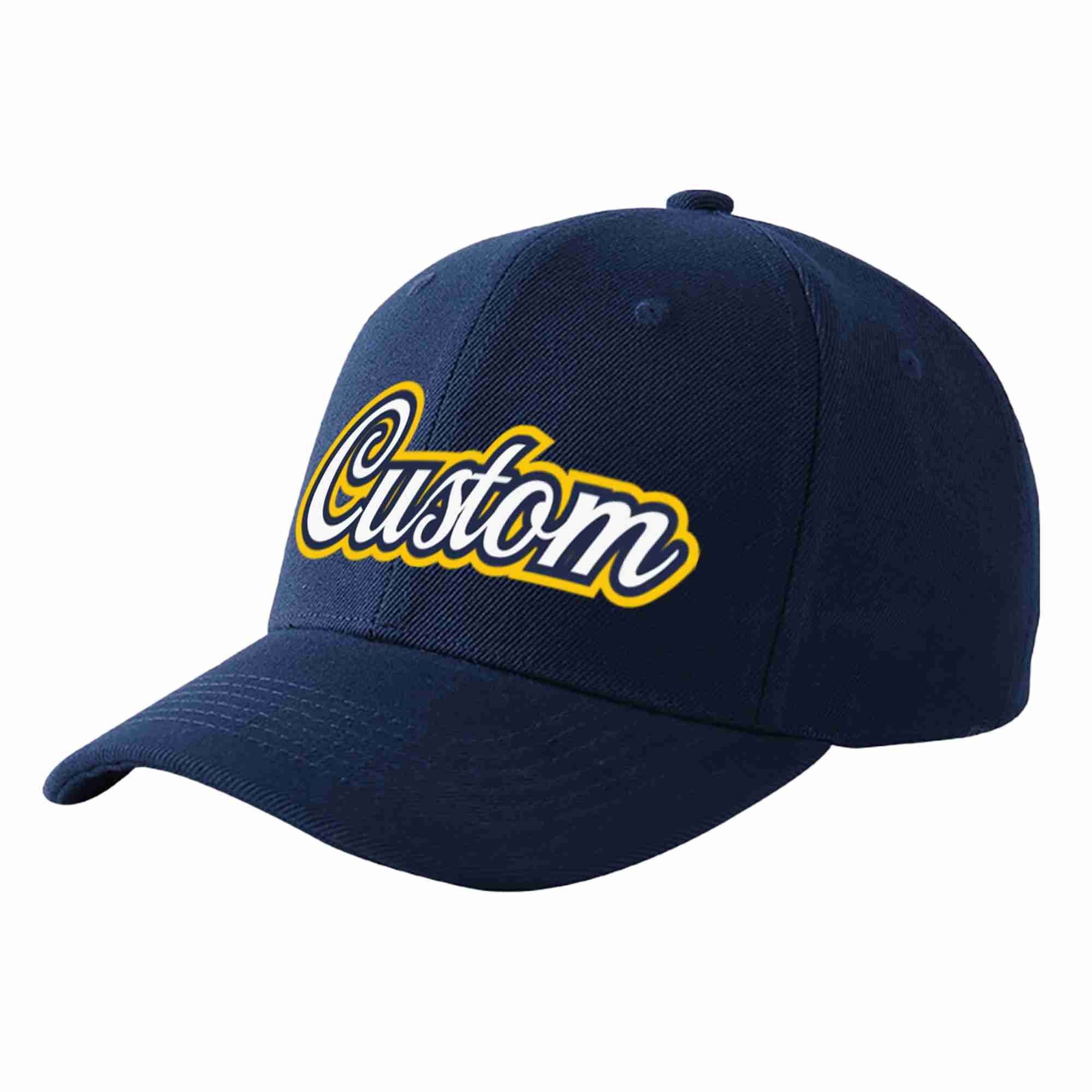 Conception personnalisée de casquette de baseball de sport incurvée blanc-marine pour hommes/femmes/jeunes