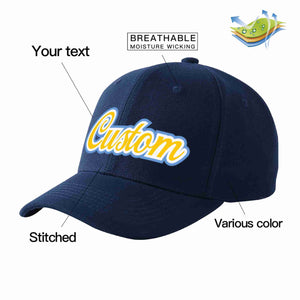 Custom Navy Gold-White Curved Eaves Sport Baseball Cap Design for Men/Women/Youth