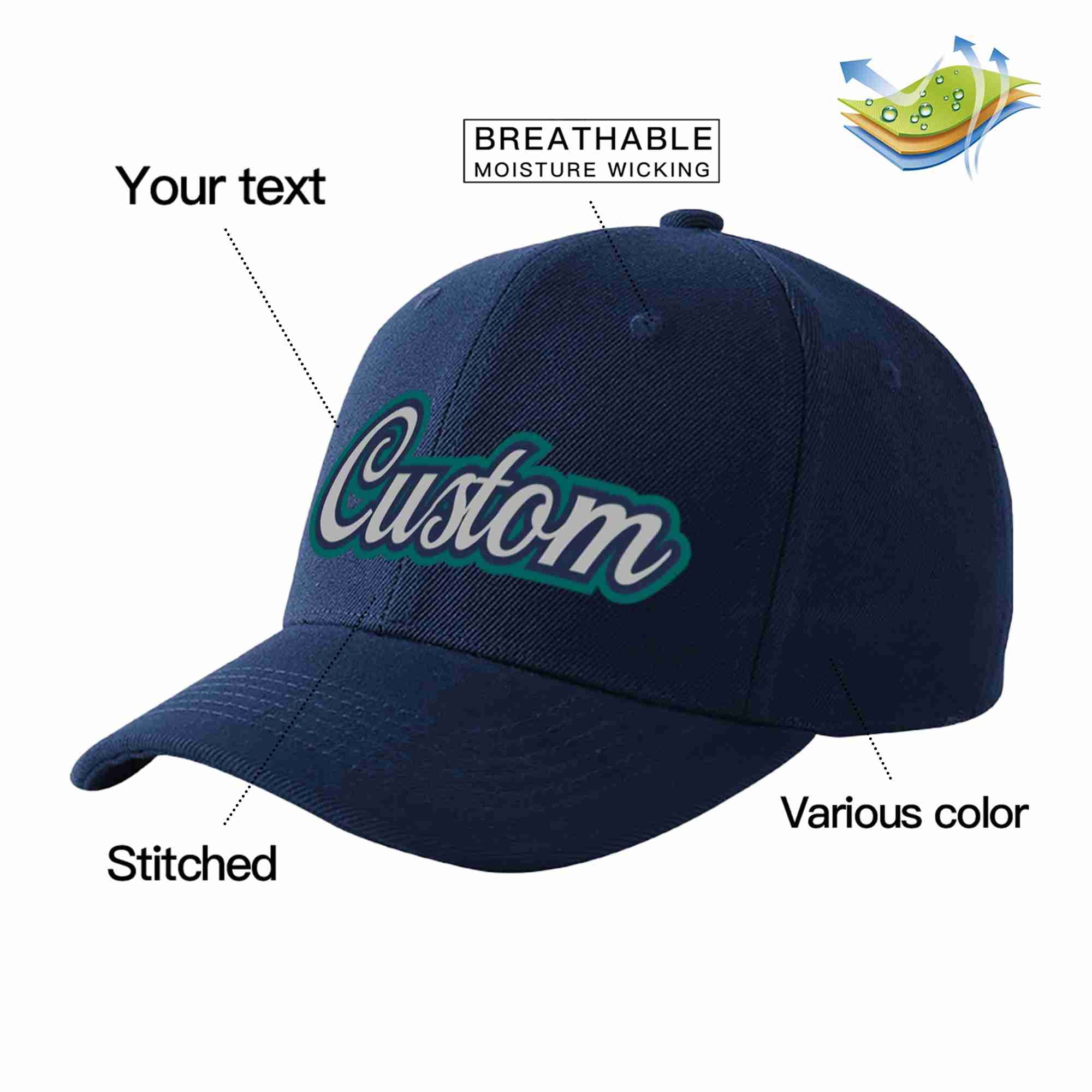 Custom Navy Gray-Navy Curved Eaves Sport Baseball Cap Design for Men/Women/Youth