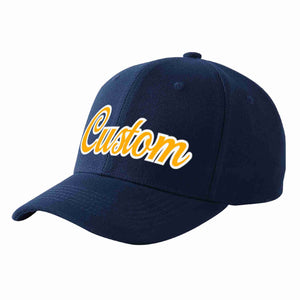 Custom Navy Yellow-White Curved Eaves Sport Baseball Cap Design for Men/Women/Youth