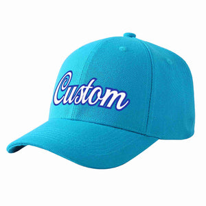 Casquette de baseball personnalisée Aqua White-Royal Curved Eaves Sport pour hommes/femmes/jeunes