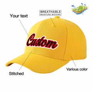 Custom Gold Black-Red Curved Eaves Sport Baseball Cap Design for Men/Women/Youth