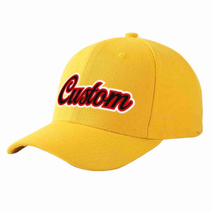 Custom Gold Black-Red Curved Eaves Sport Baseball Cap Design for Men/Women/Youth