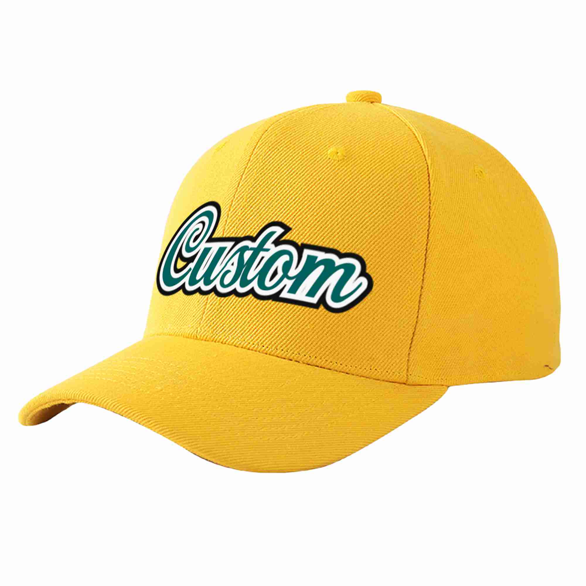 Custom Gold Aqua-White Curved Eaves Sport Baseball Cap Design for Men/Women/Youth