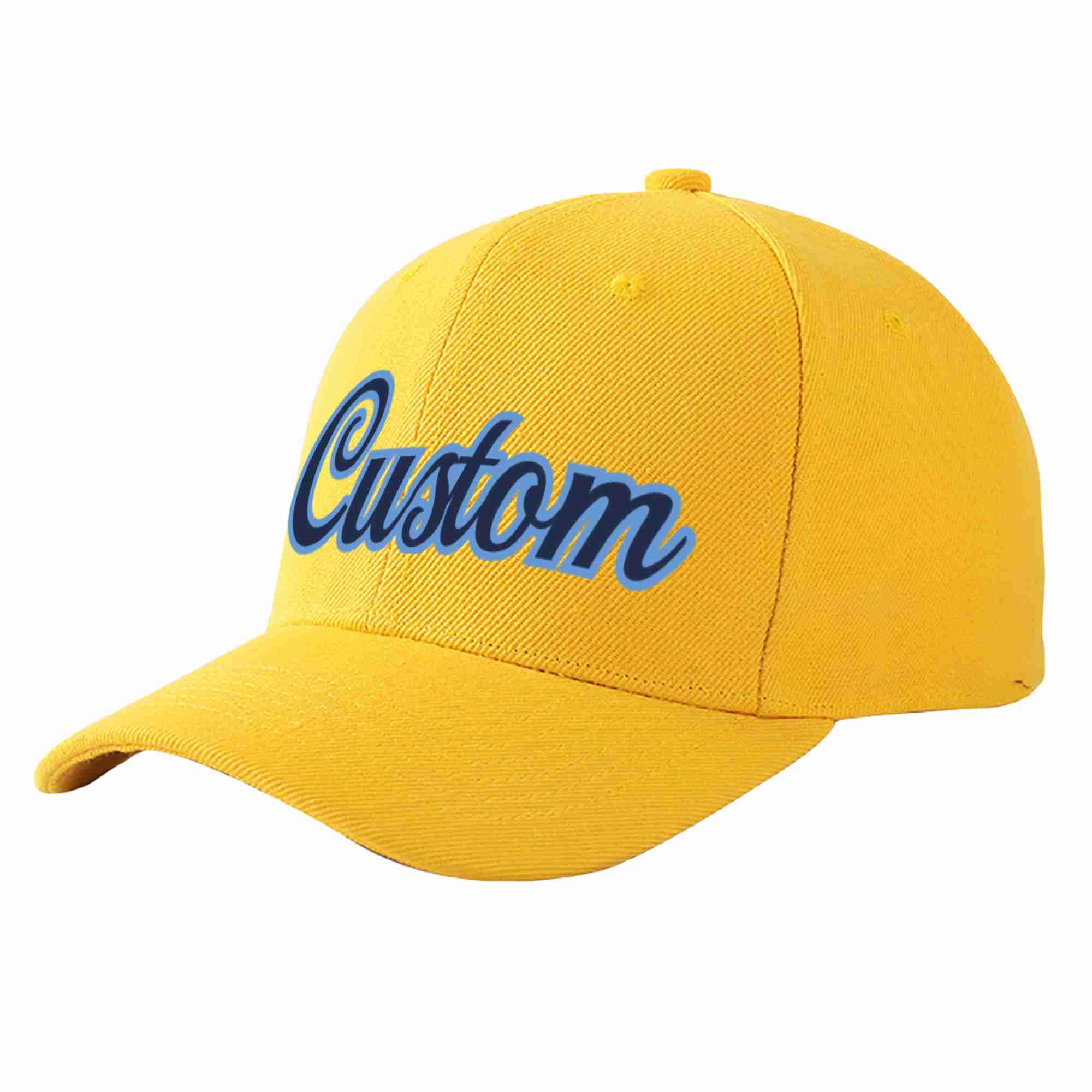 Custom Gold Navy-Light Blue Curved Eaves Sport Baseball Cap Design for Men/Women/Youth