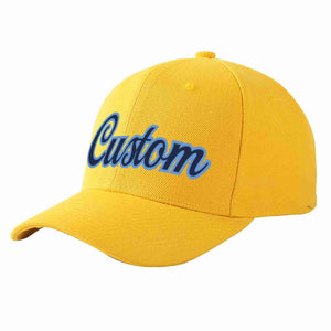 Custom Gold Navy-Light Blue Curved Eaves Sport Baseball Cap Design for Men/Women/Youth