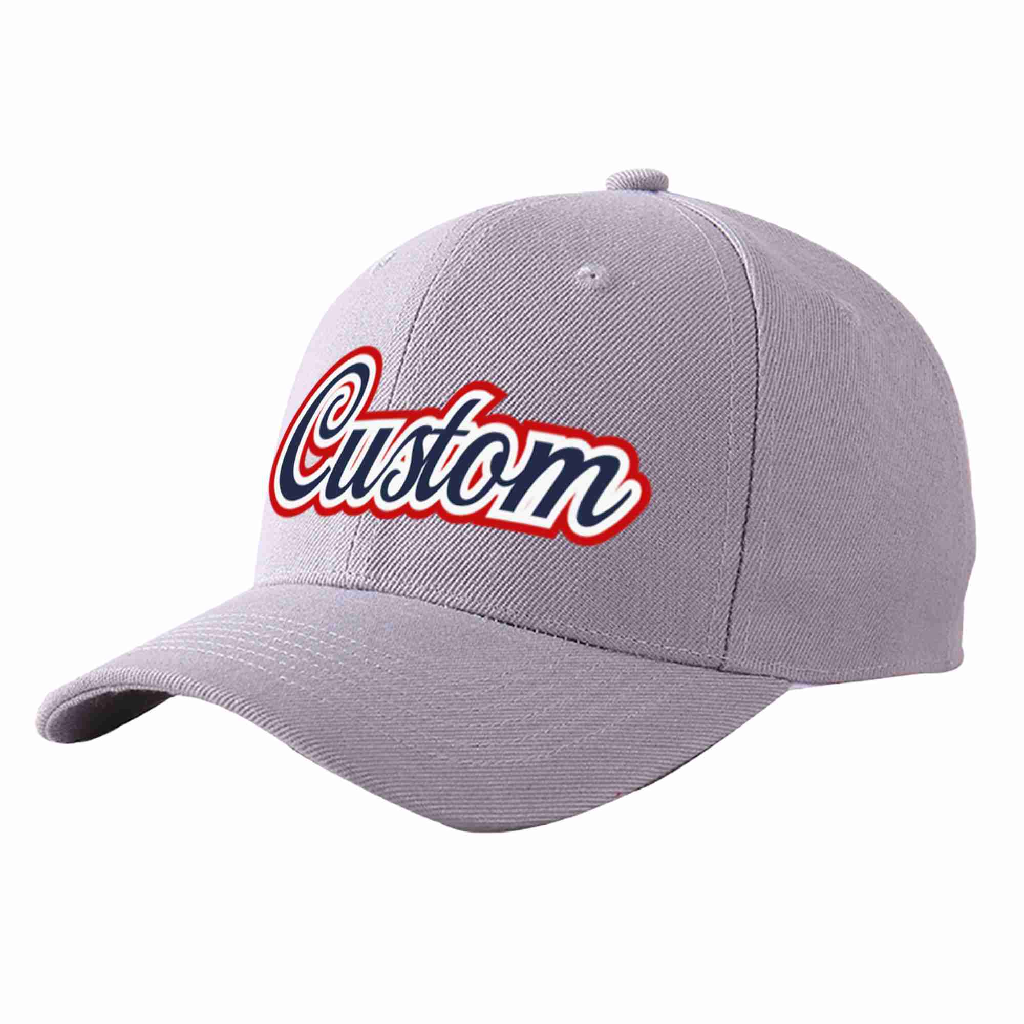 Conception personnalisée de casquette de baseball de sport incurvée gris marine-blanc pour hommes/femmes/jeunes