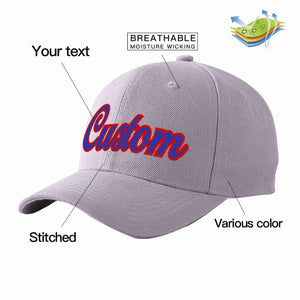 Conception personnalisée de casquette de baseball de sport incurvée gris royal-rouge pour hommes/femmes/jeunes