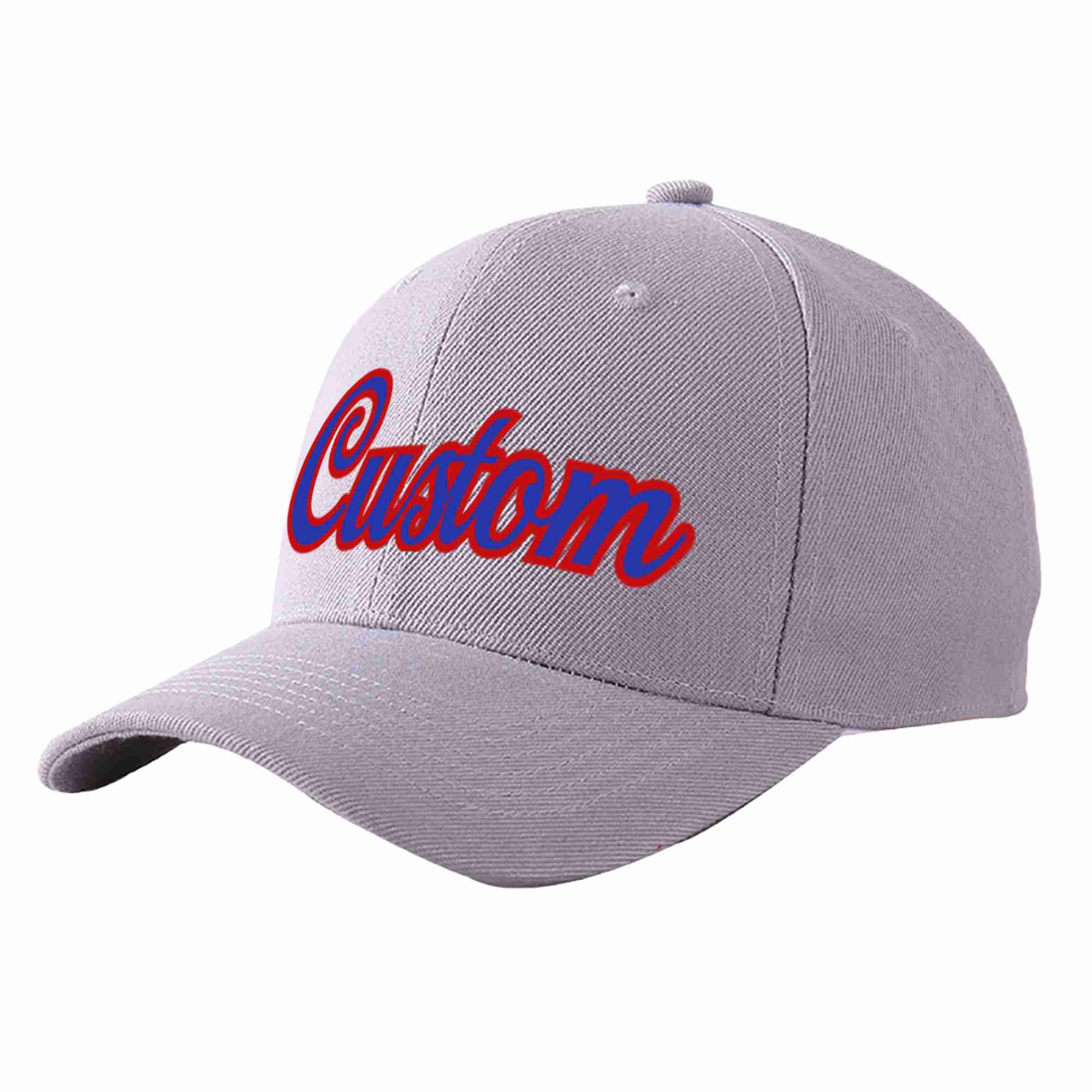 Conception personnalisée de casquette de baseball de sport incurvée gris royal-rouge pour hommes/femmes/jeunes