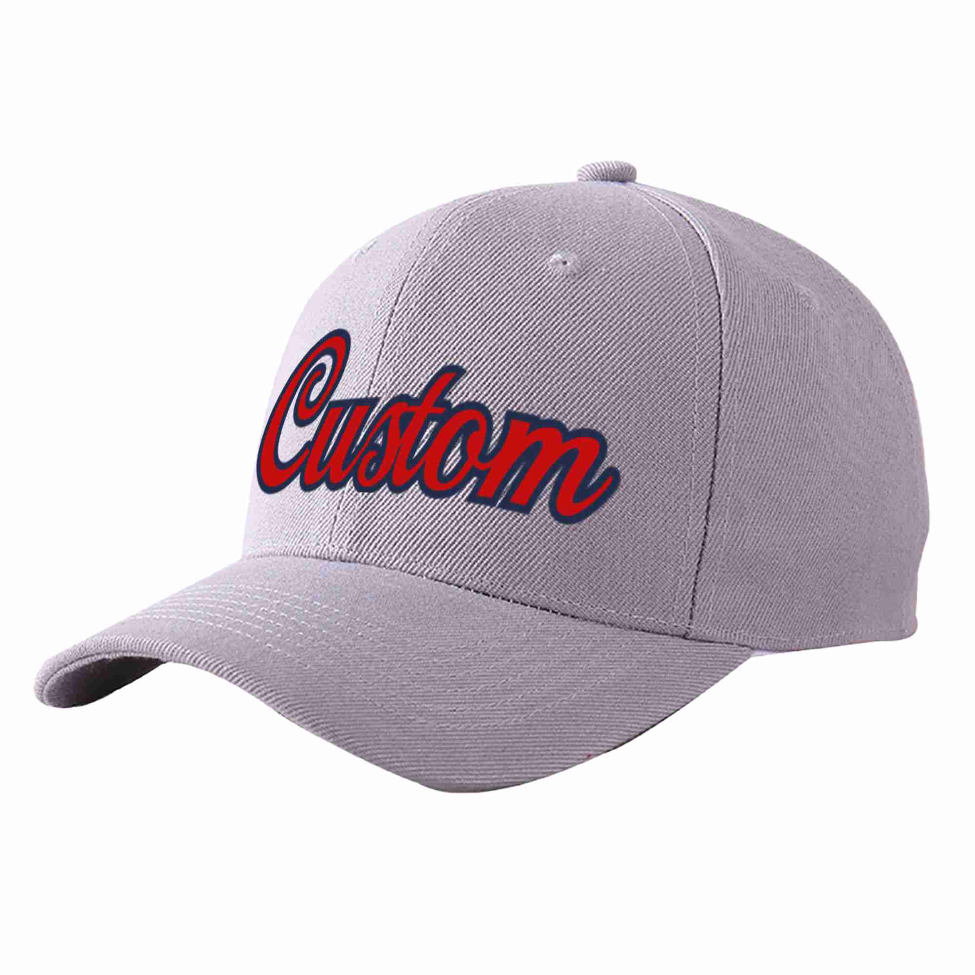 Conception personnalisée de casquette de baseball de sport courbée gris rouge-marine pour hommes/femmes/jeunes