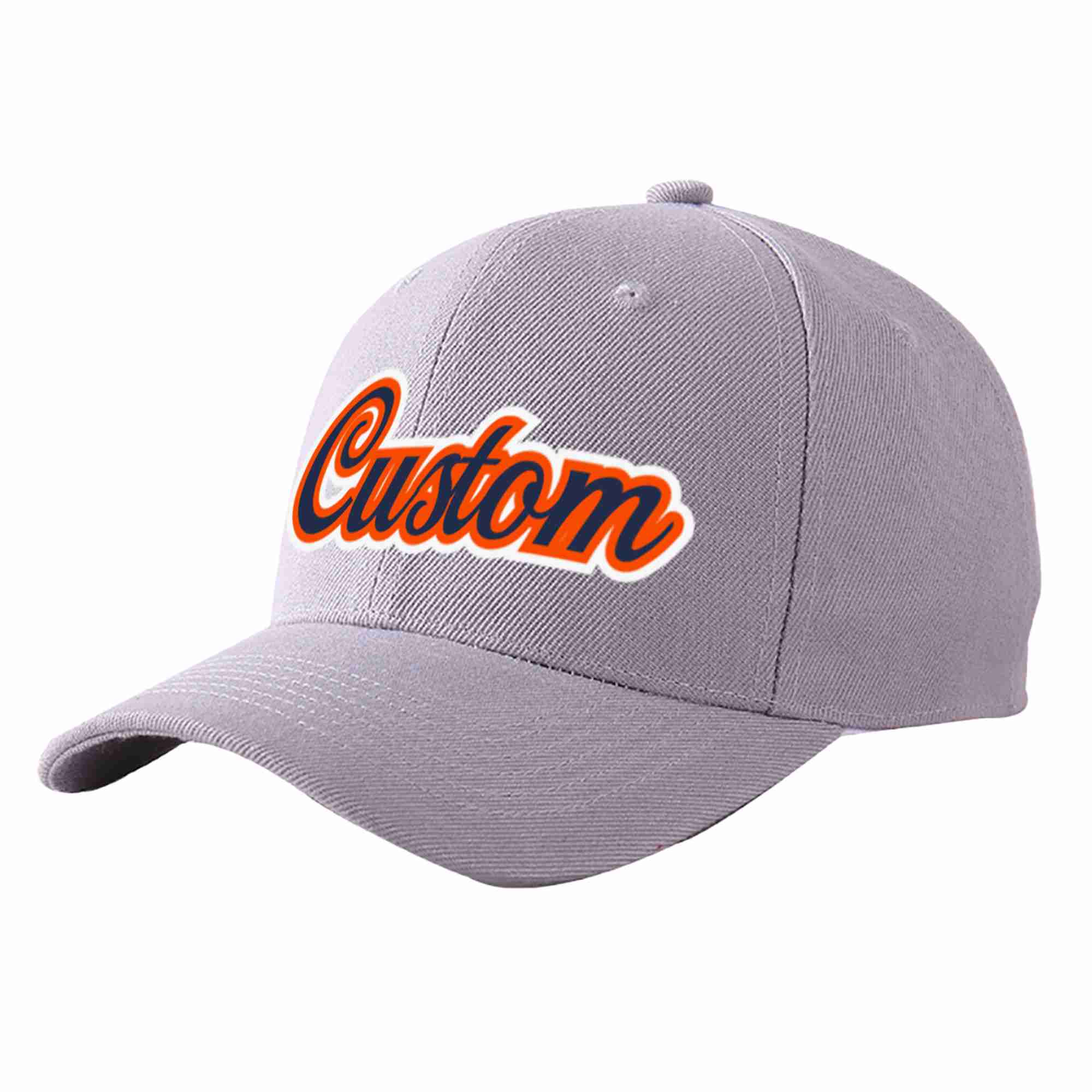 Conception personnalisée de casquette de baseball de sport incurvée gris marine-orange pour hommes/femmes/jeunes