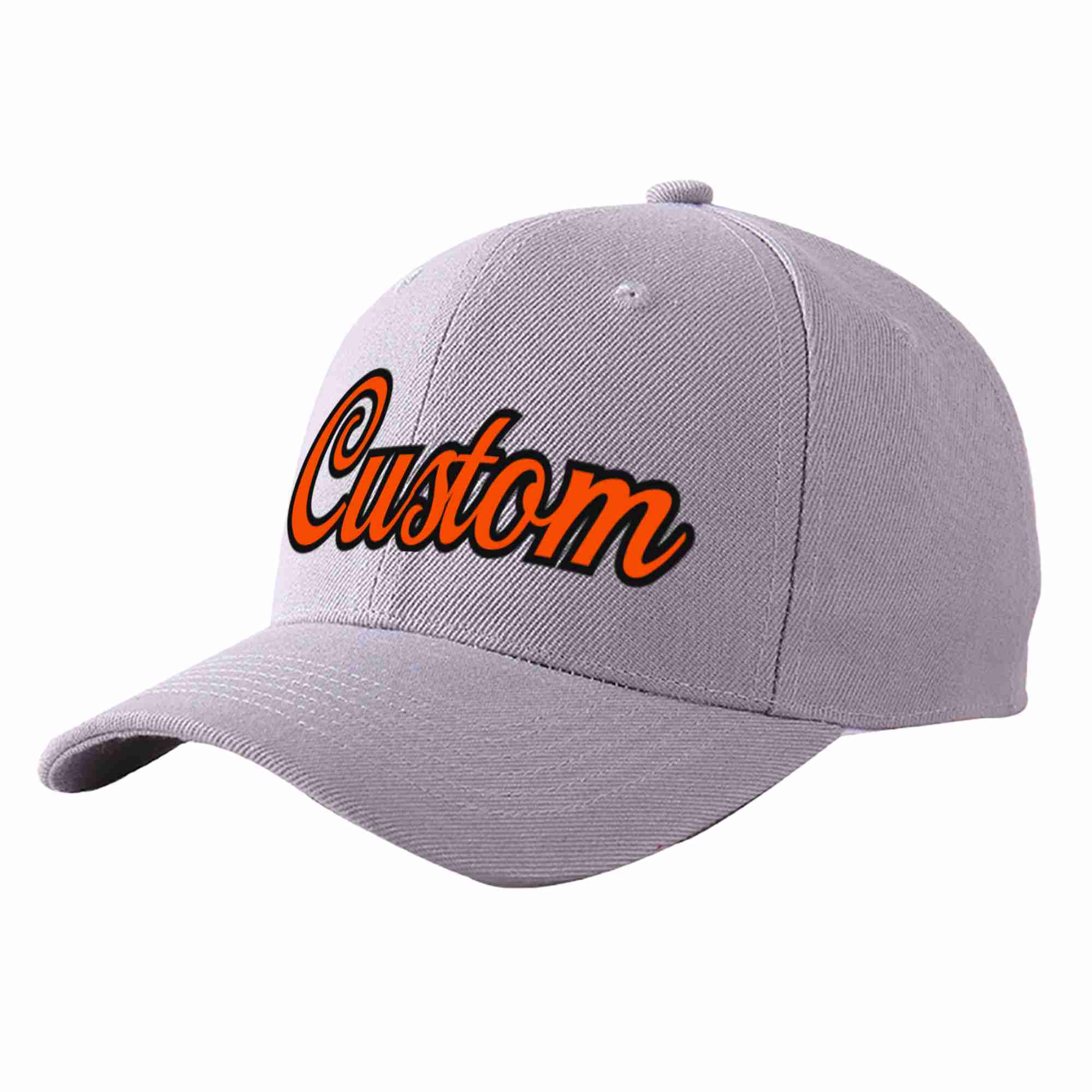 Conception personnalisée de casquette de baseball de sport incurvée gris orange-noir pour hommes/femmes/jeunes