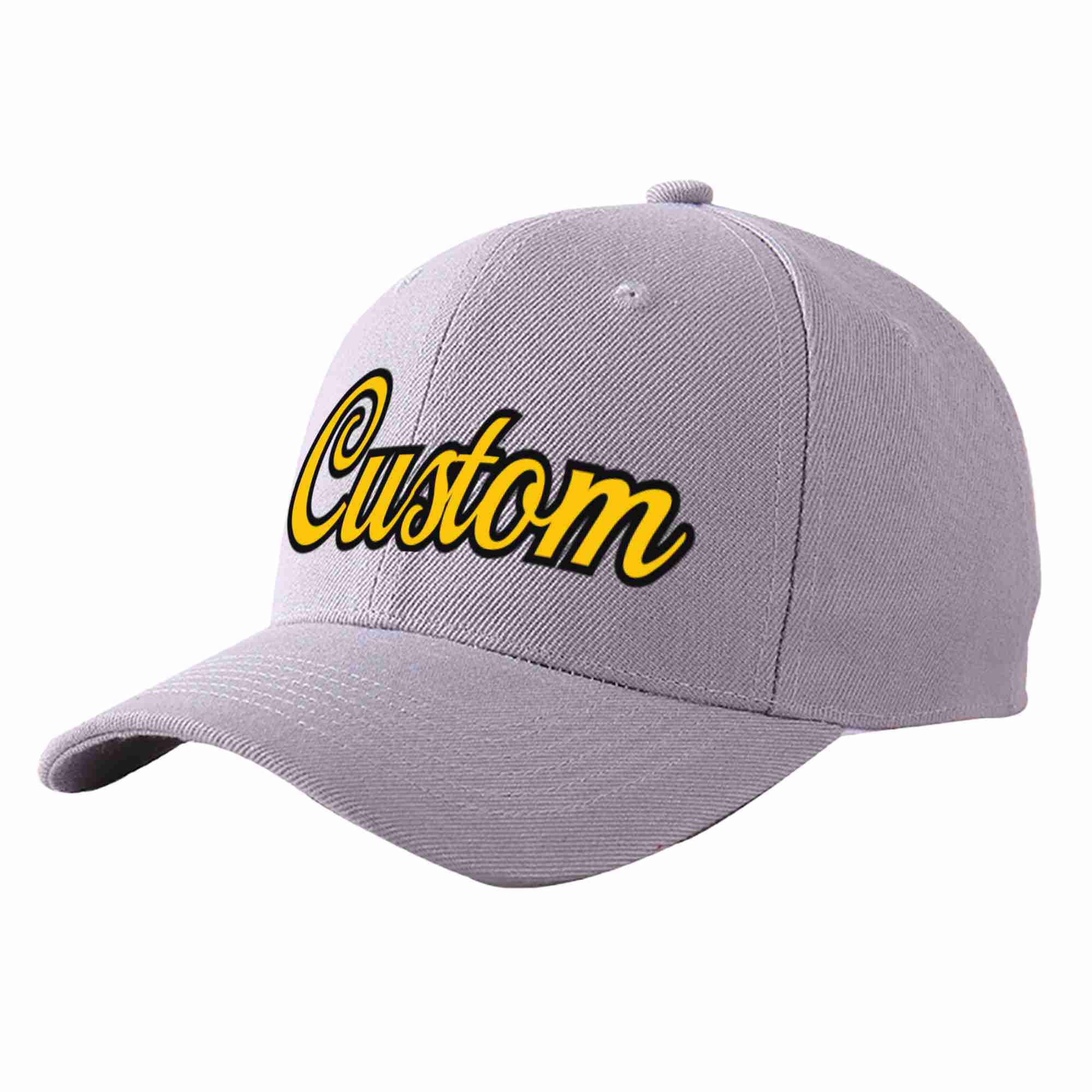 Custom Gray Gold-Black Curved Eaves Sport Baseball Cap Design for Men/Women/Youth