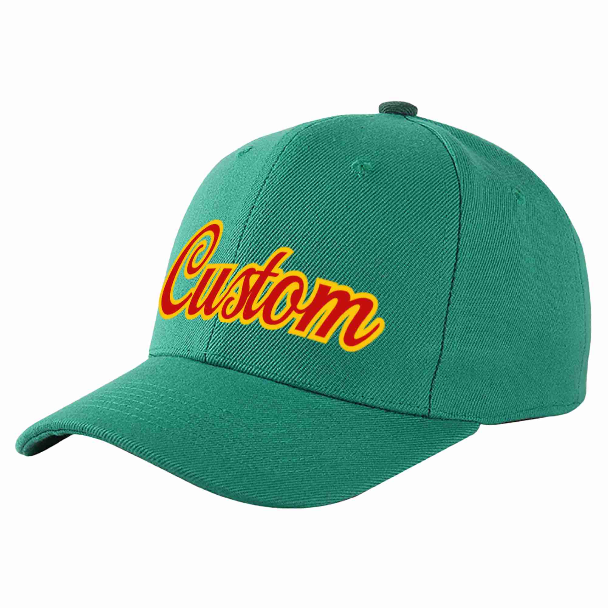 Custom Light Green Red-Yellow Curved Eaves Sport Baseball Cap Design for Men/Women/Youth