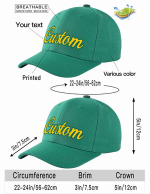 Custom Light Green Gold-Kelly Green Curved Eaves Sport Baseball Cap Design for Men/Women/Youth