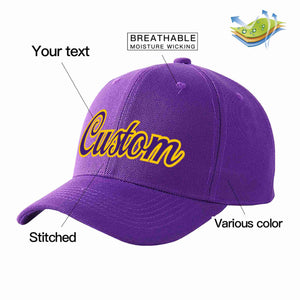 Conception personnalisée de casquette de baseball de sport incurvée violet-or pour hommes/femmes/jeunes