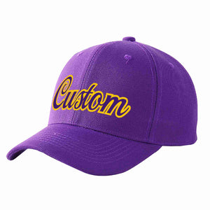 Conception personnalisée de casquette de baseball de sport incurvée violet-or pour hommes/femmes/jeunes