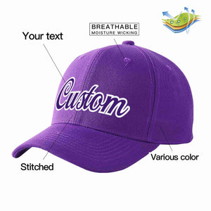 Conception personnalisée de casquette de baseball de sport incurvée violet-blanc pour hommes/femmes/jeunes