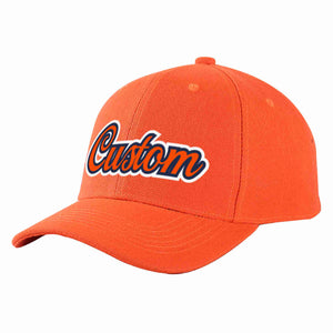 Custom Tangerine Orange-Navy Curved Eaves Sport Baseball Cap Design for Men/Women/Youth