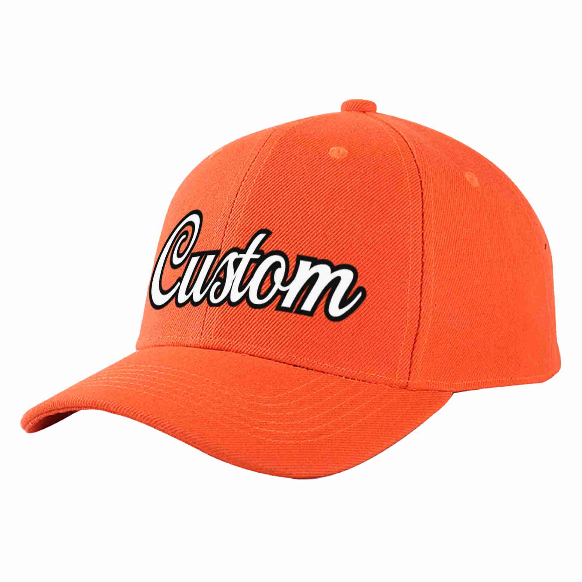 Conception personnalisée de casquette de baseball de sport incurvée blanc-noir mandarine pour hommes/femmes/jeunes