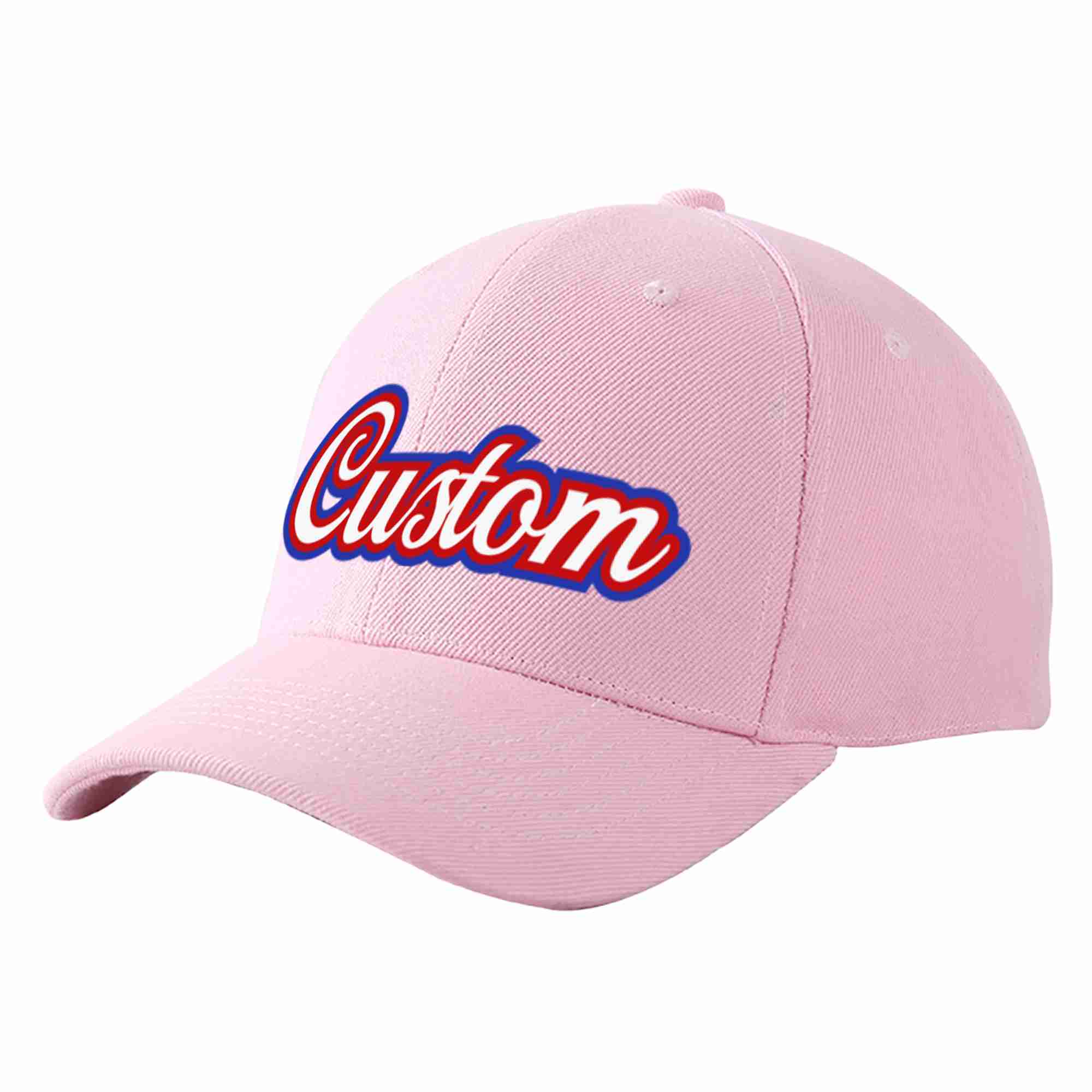 Conception personnalisée de casquette de baseball de sport incurvée rose blanc-rouge pour hommes/femmes/jeunes