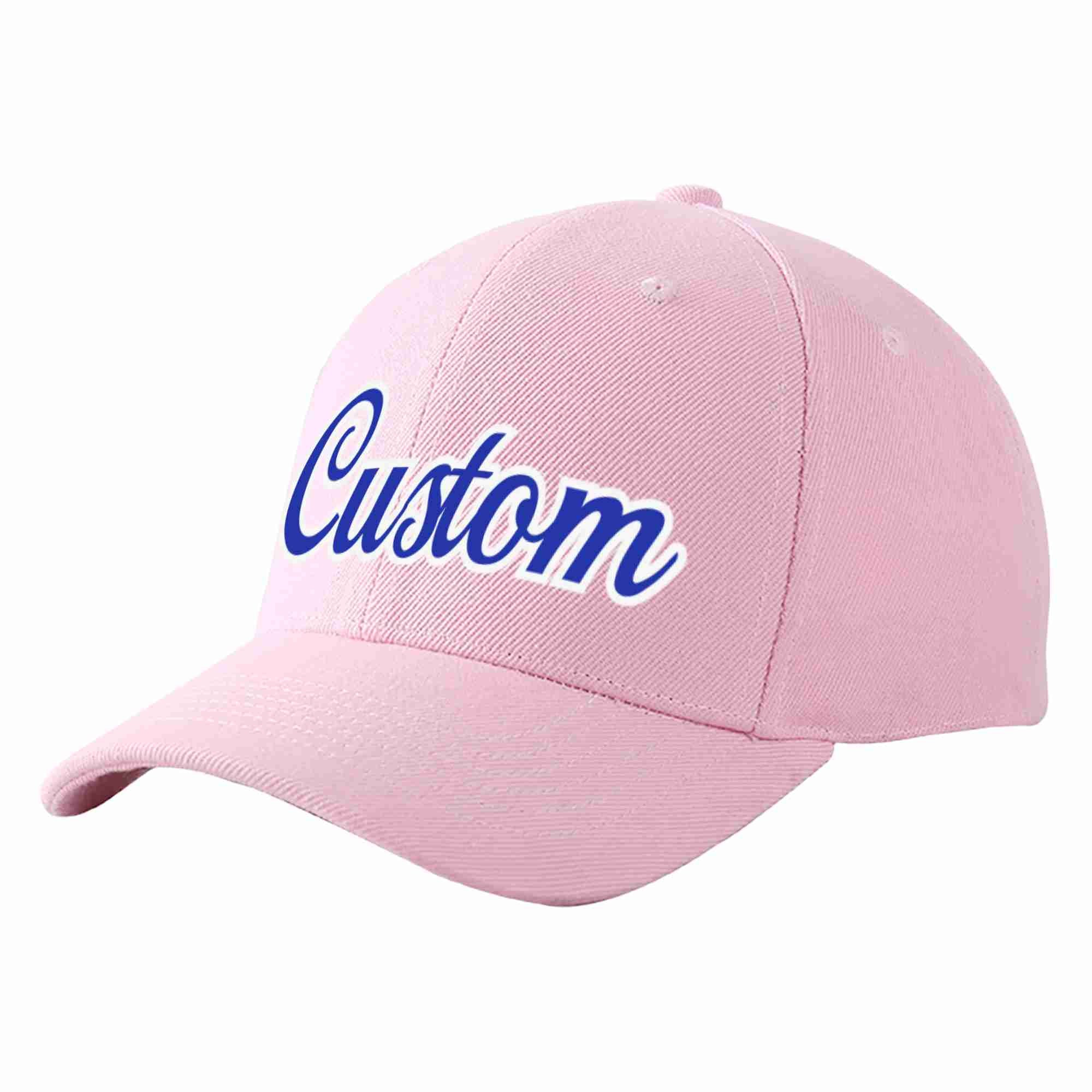 Conception personnalisée de casquette de baseball de sport incurvée rose royal-blanc pour hommes/femmes/jeunes