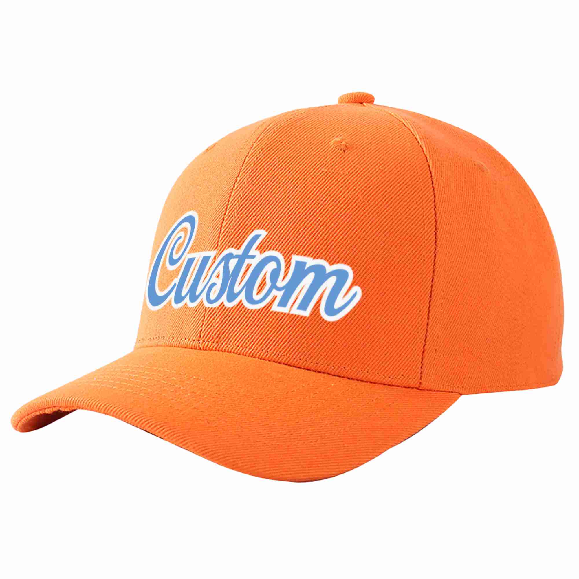 Conception personnalisée de casquette de baseball de sport incurvée orange bleu clair-blanc pour hommes/femmes/jeunes