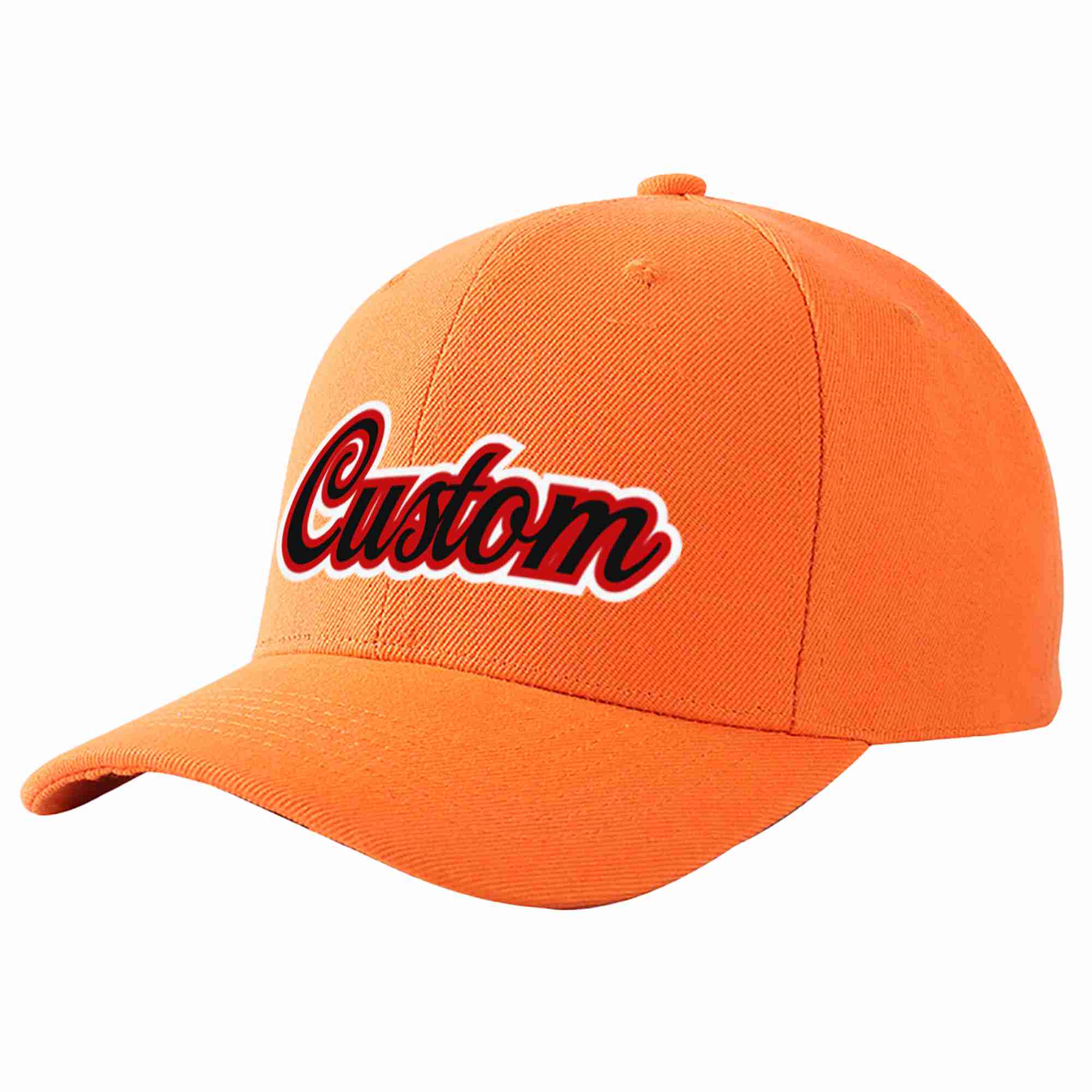 Conception personnalisée de casquette de baseball de sport incurvée orange noir-rouge pour hommes/femmes/jeunes