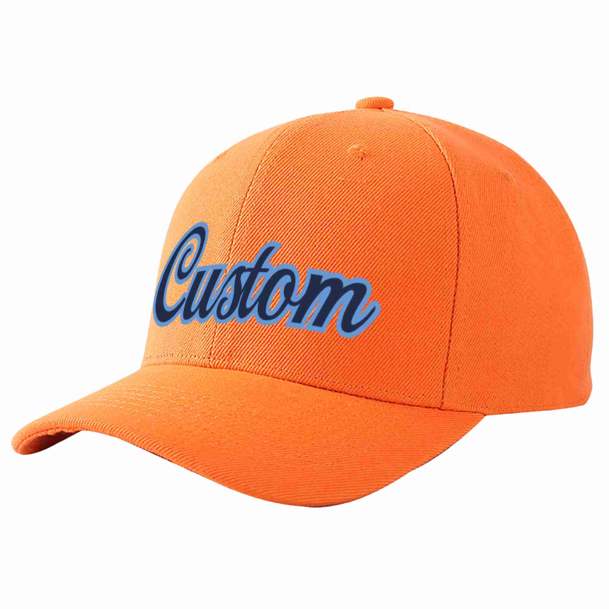 Conception personnalisée de casquette de baseball de sport incurvée orange marine-bleu clair pour hommes/femmes/jeunes