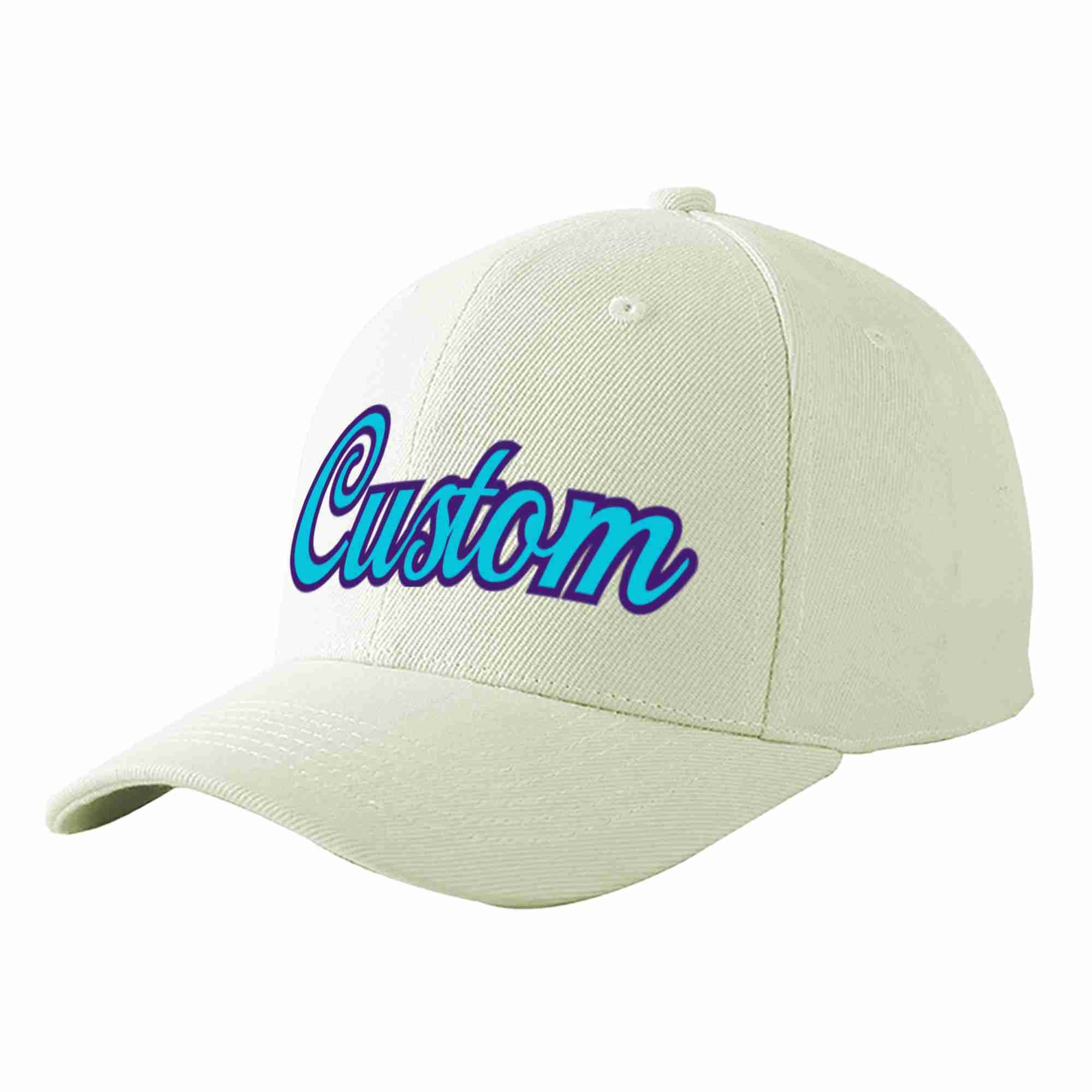 Custom Cream Light Blue-Purple Curved Eaves Sport Baseball Cap Design for Men/Women/Youth