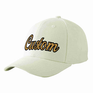 Custom Cream Old Gold-Black Curved Eaves Sport Baseball Cap Design for Men/Women/Youth