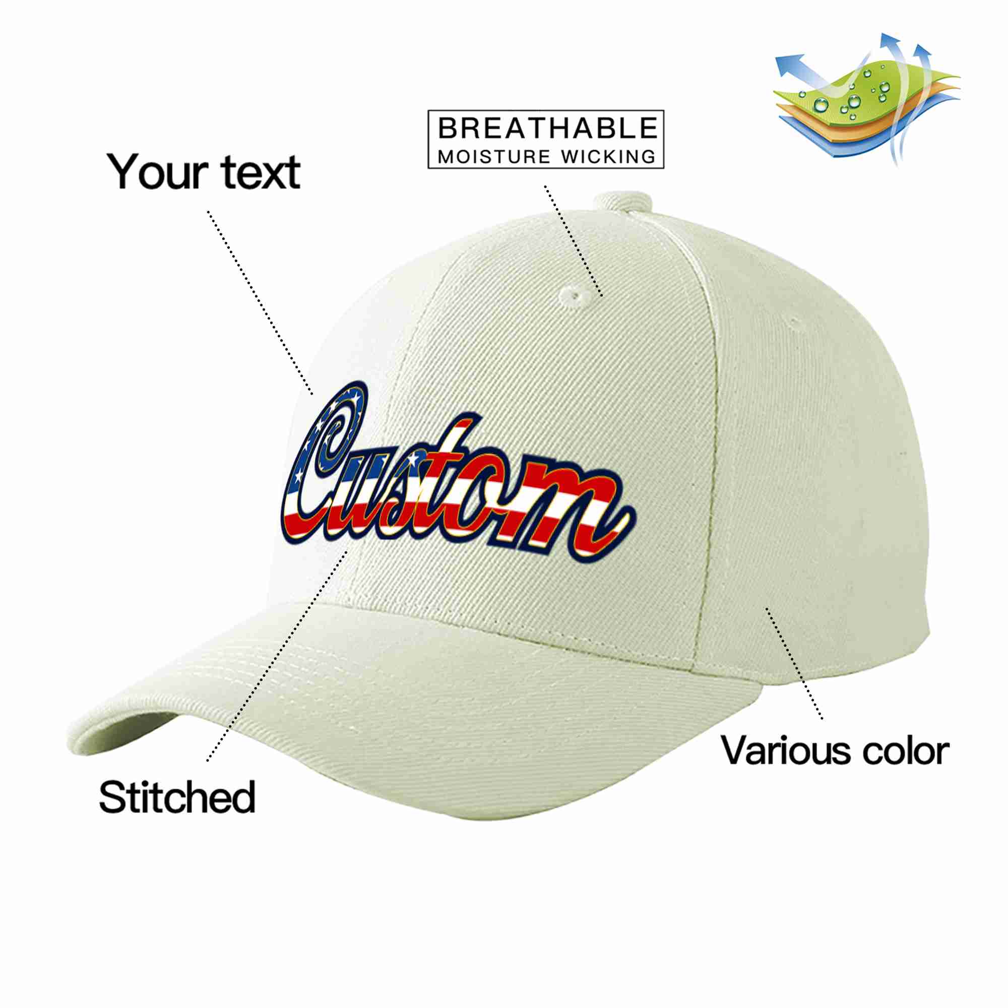 Custom Cream Vintage USA Flag-Gold Curved Eaves Sport Baseball Cap Design for Men/Women/Youth