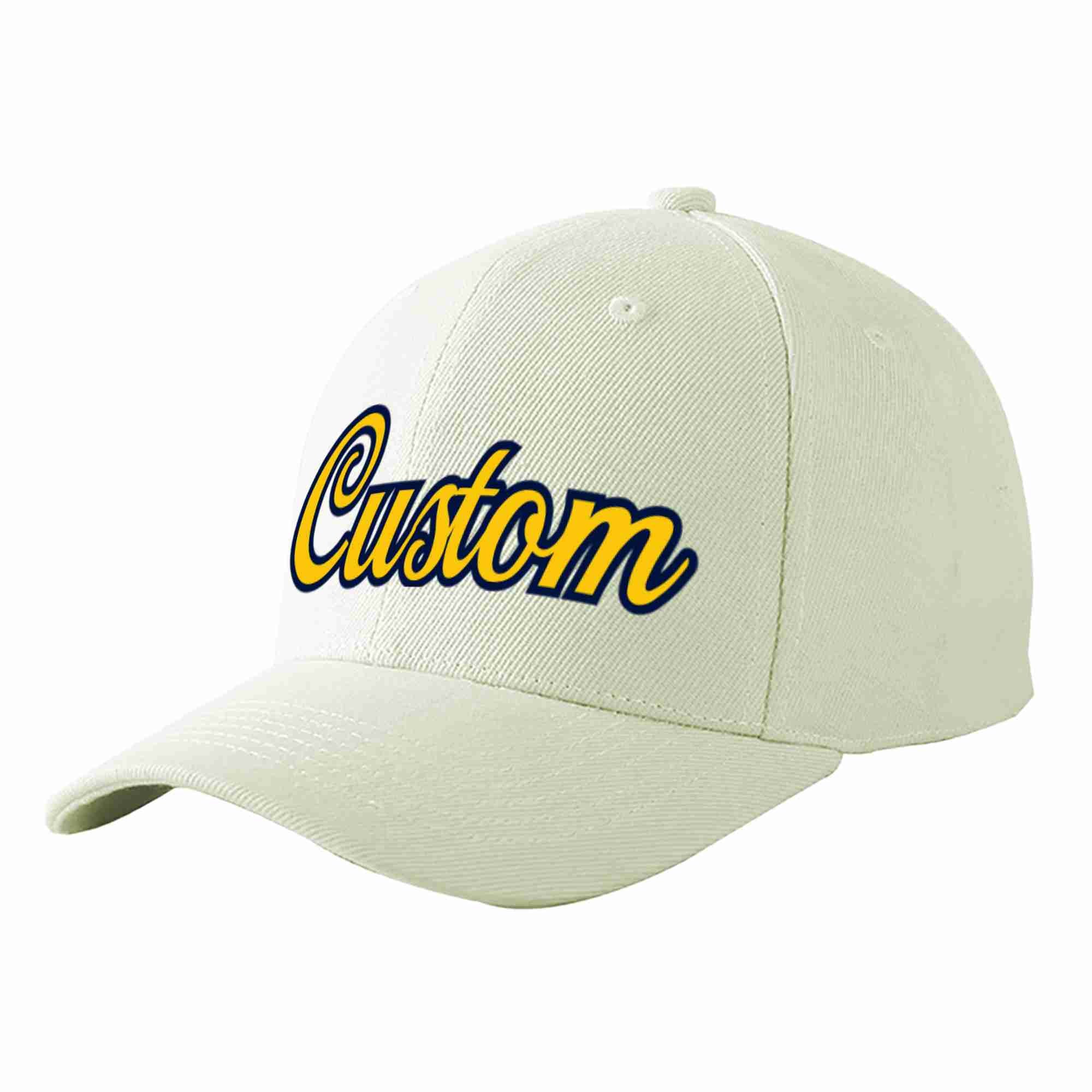 Custom Cream Gold-Navy Curved Eaves Sport Baseball Cap Design for Men/Women/Youth