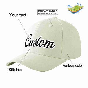 Custom Cream Black-White Curved Eaves Sport Baseball Cap Design for Men/Women/Youth