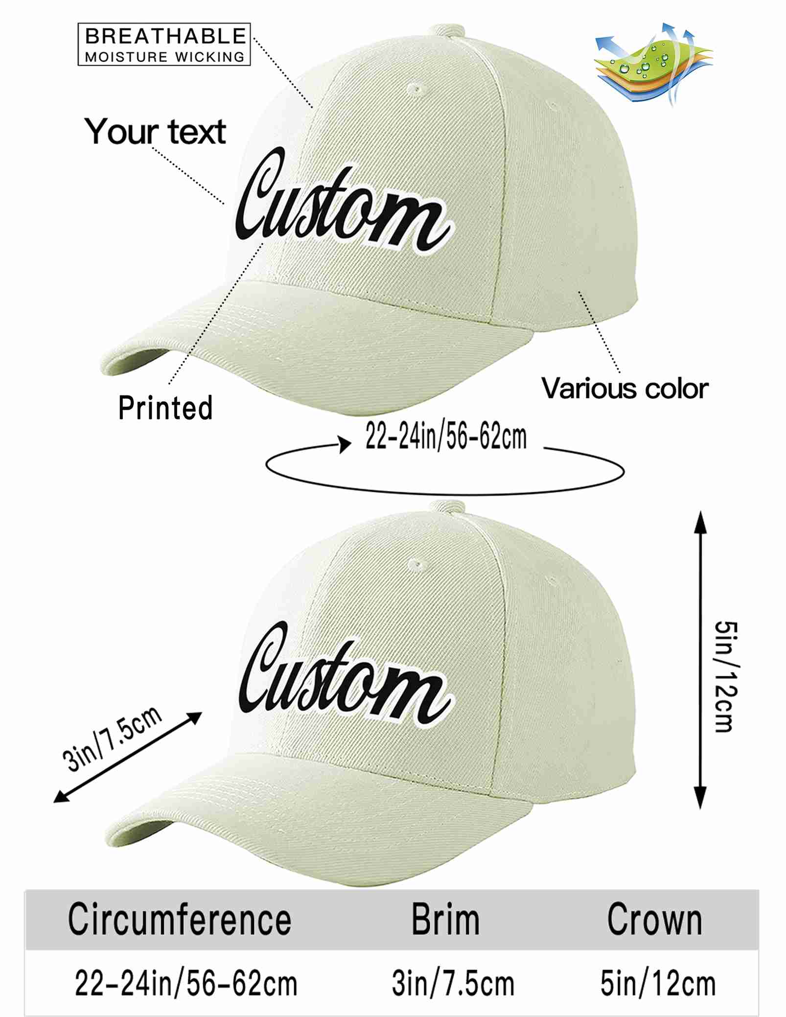 Custom Cream Black-White Curved Eaves Sport Baseball Cap Design for Men/Women/Youth