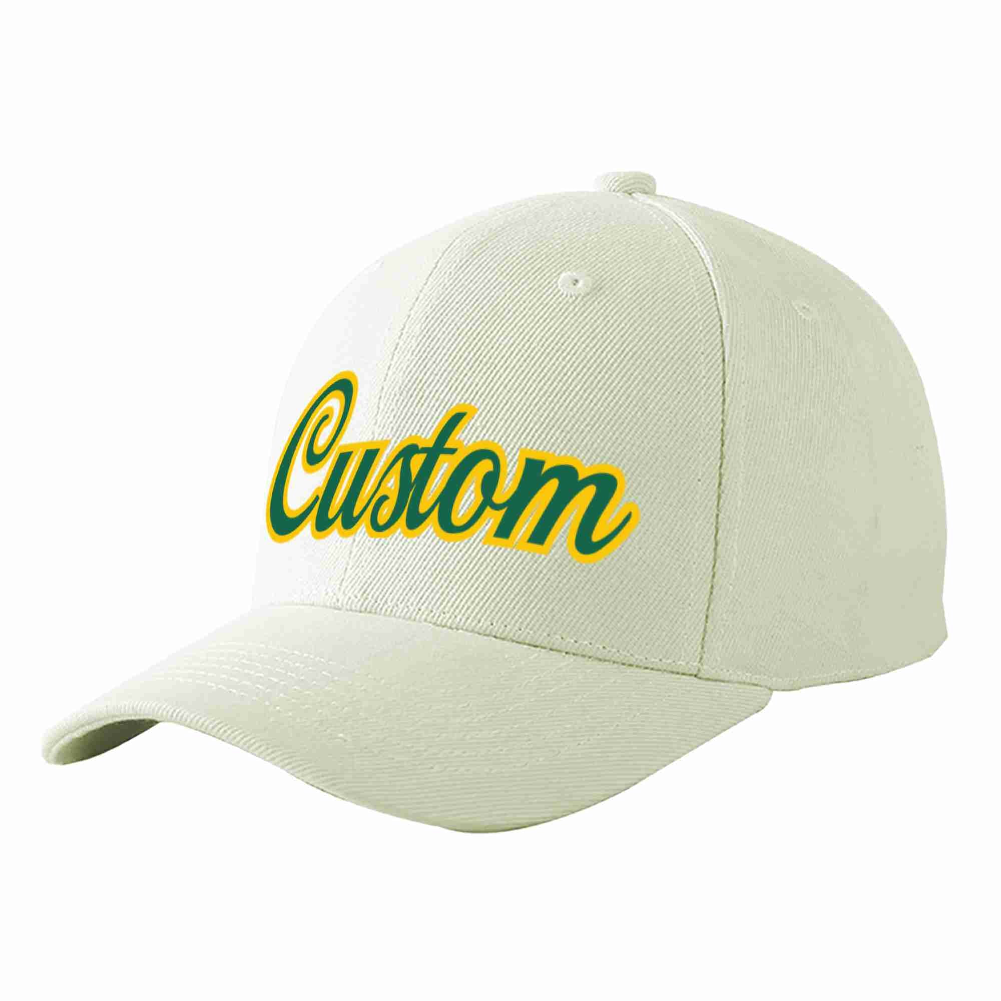 Casquette de baseball de sport incurvée Kelly vert-or crème personnalisée pour hommes/femmes/jeunes