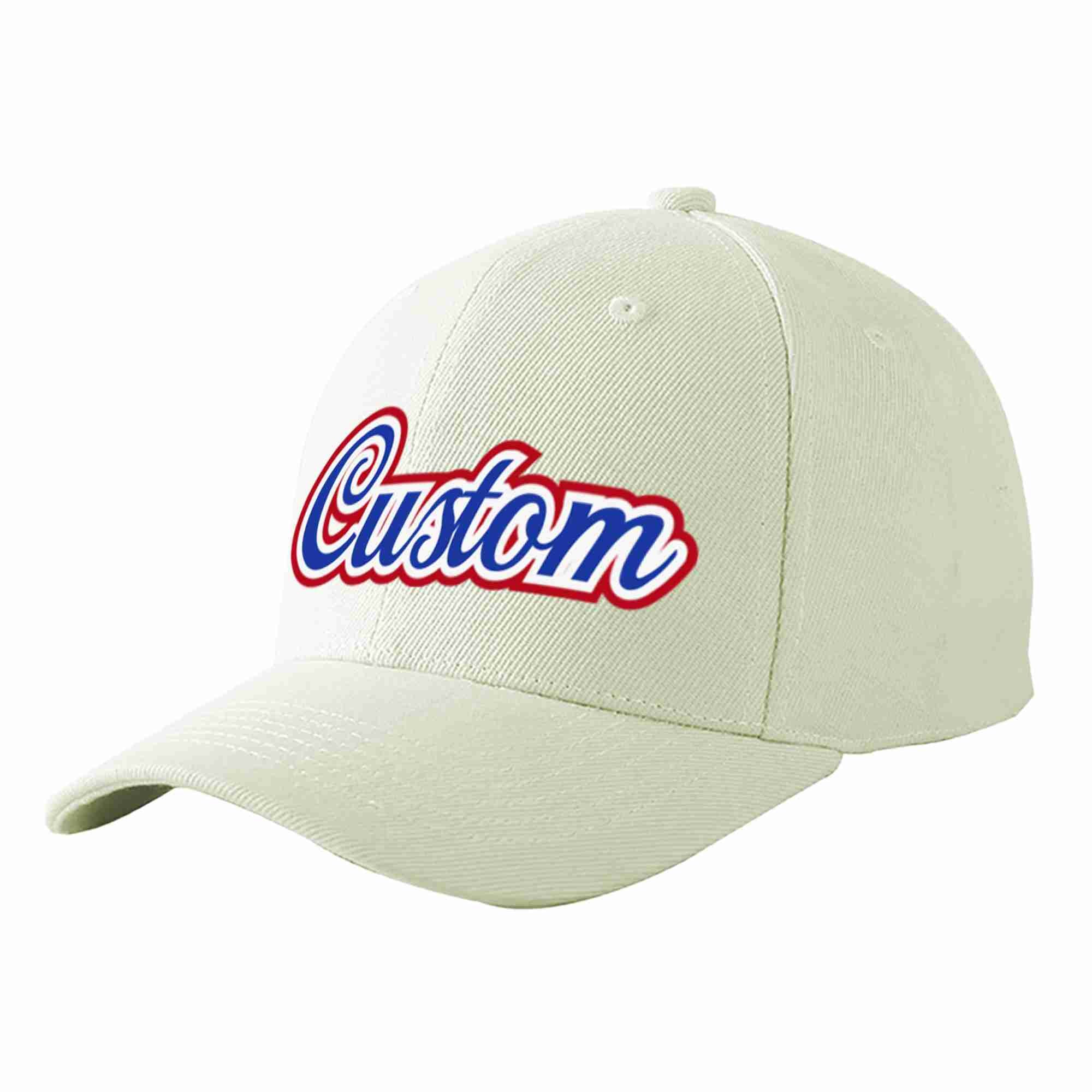 Conception personnalisée de casquette de baseball de sport incurvée blanc royal-blanc crème pour hommes/femmes/jeunes