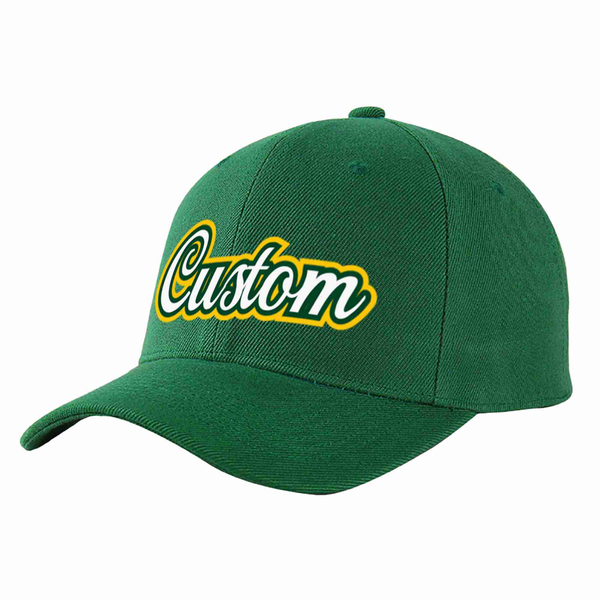 Custom Green White-Kelly Green Curved Eaves Sport Baseball Cap Design for Men/Women/Youth