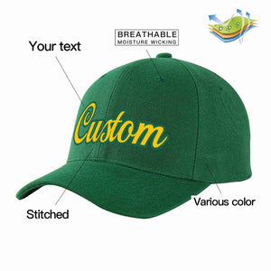 Custom Green Gold-Kelly Green Curved Eaves Sport Baseball Cap Design for Men/Women/Youth