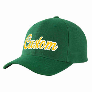 Conception personnalisée de casquette de baseball de sport courbée vert or-blanc pour hommes/femmes/jeunes