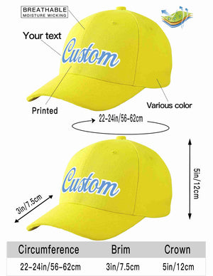 Conception personnalisée de casquette de baseball de sport incurvée jaune bleu clair-blanc pour hommes/femmes/jeunes