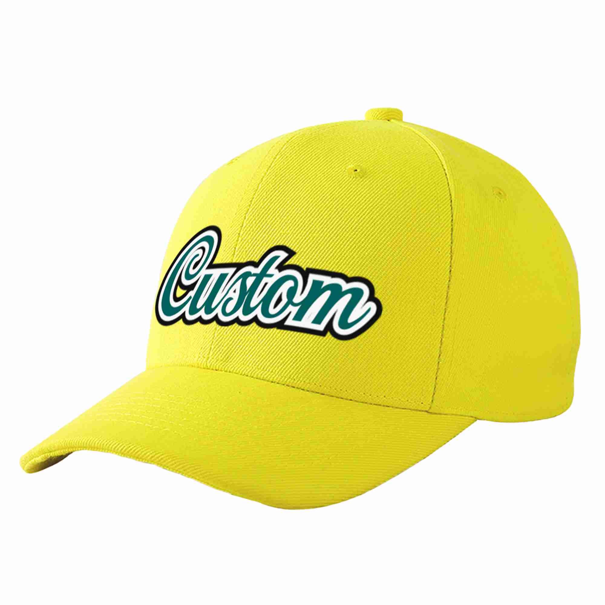 Custom Yellow Aqua-White Curved Eaves Sport Baseball Cap Design for Men/Women/Youth