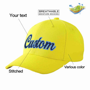 Custom Yellow Navy-Light Blue Curved Eaves Sport Baseball Cap Design for Men/Women/Youth