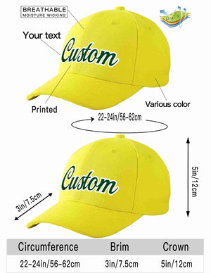 Conception personnalisée de casquette de baseball de sport incurvée jaune vert-blanc pour hommes/femmes/jeunes