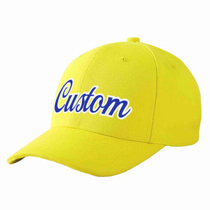 Conception personnalisée de casquette de baseball de sport incurvée jaune royal-blanc pour hommes/femmes/jeunes